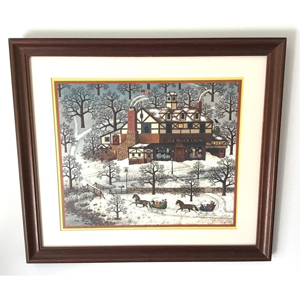 Charles Wysocki "Evening Sleigh Ride" The Black Crow Framed Folk Art Print